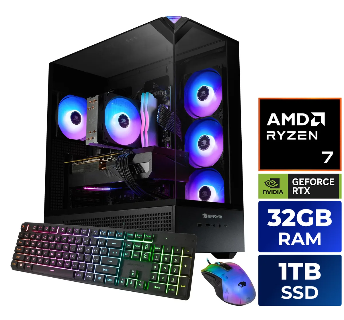 iBUYPOWER iBUYPOWER EBA7N5602 gaming PC Ryzen 7 8700F RTX 5060 8GB 32GB DDR5 1TB NVMe — product photo