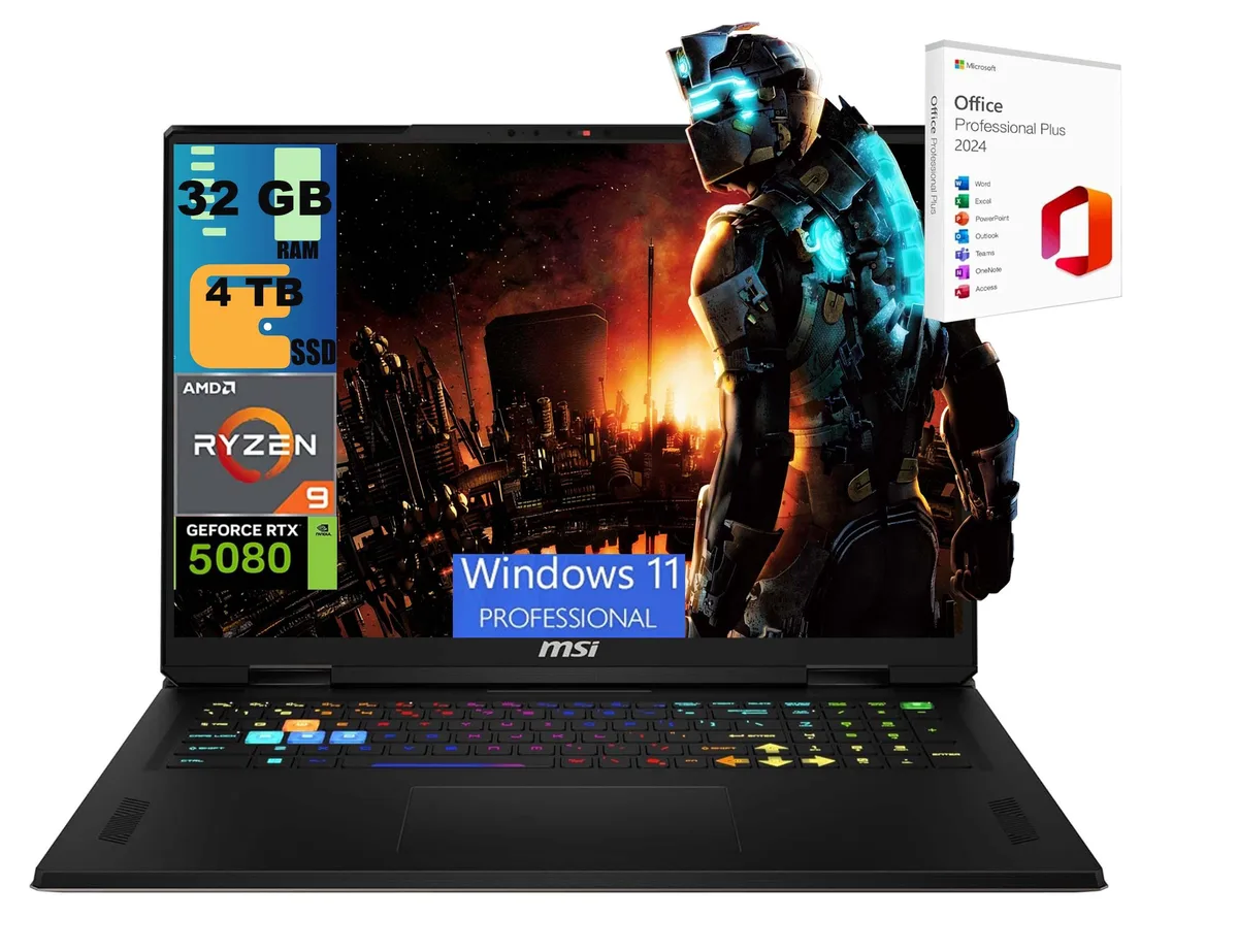 Gray 18 inch gaming laptop with thin bezels and backlit keyboard