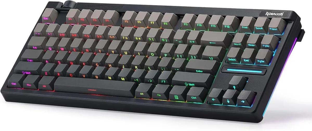 Compact 80% mechanical keyboard with rotary knob, gradient PBT keycaps and RGB lighting