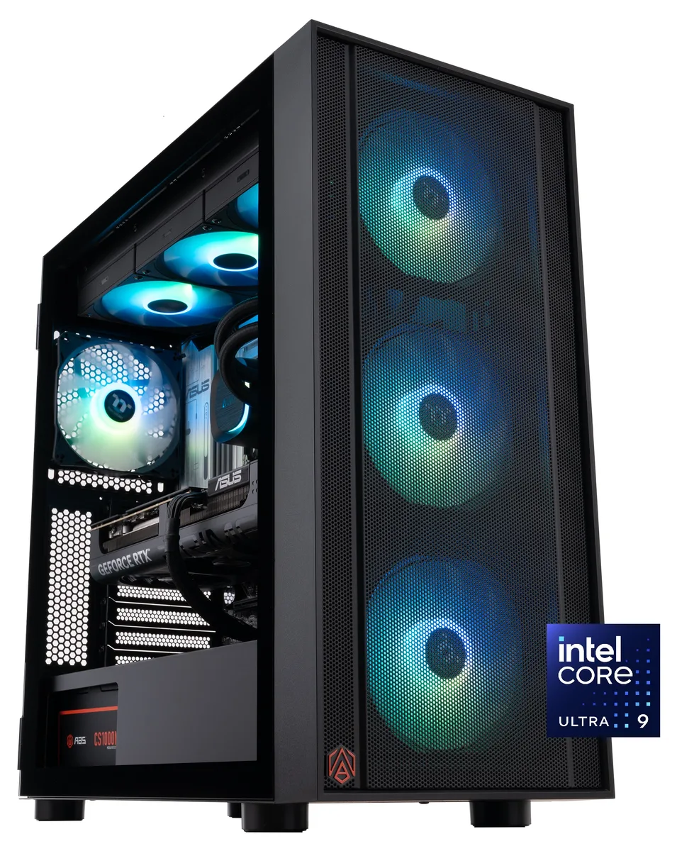 Black mid-tower case with tempered glass side panel and ARGB lighting