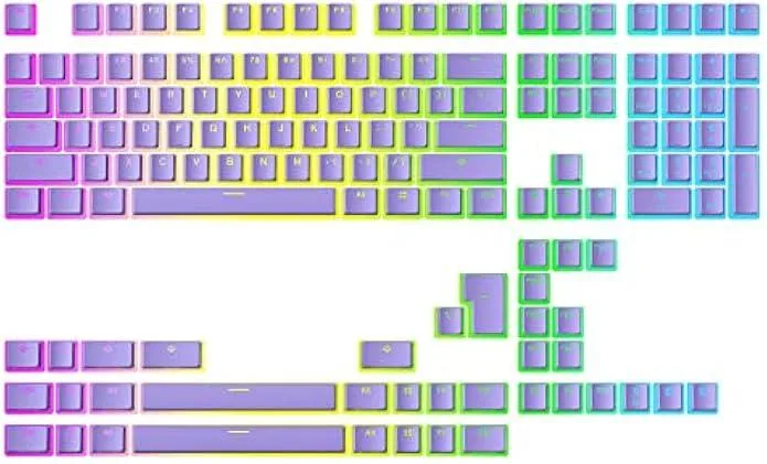Lavender double-shot PBT keycap set with translucent legends, OEM profile, 145 keys, keycap puller included