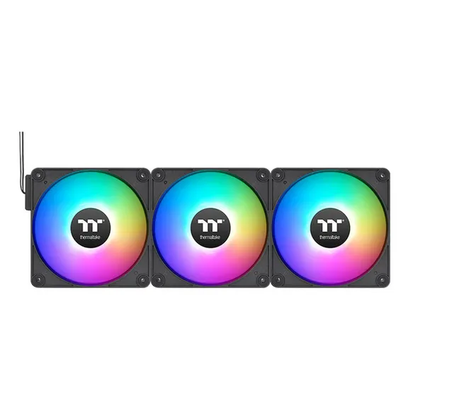 Three black 140mm square fans with ARGB lighting and magnetic connectors in a pack