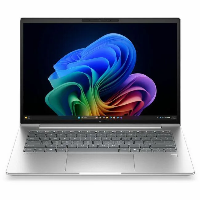 Silver 14 inch laptop, closed lid, aluminium finish