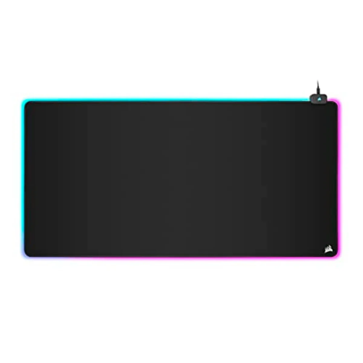 Large black rectangular cloth mouse pad with RGB edge lighting and two USB ports