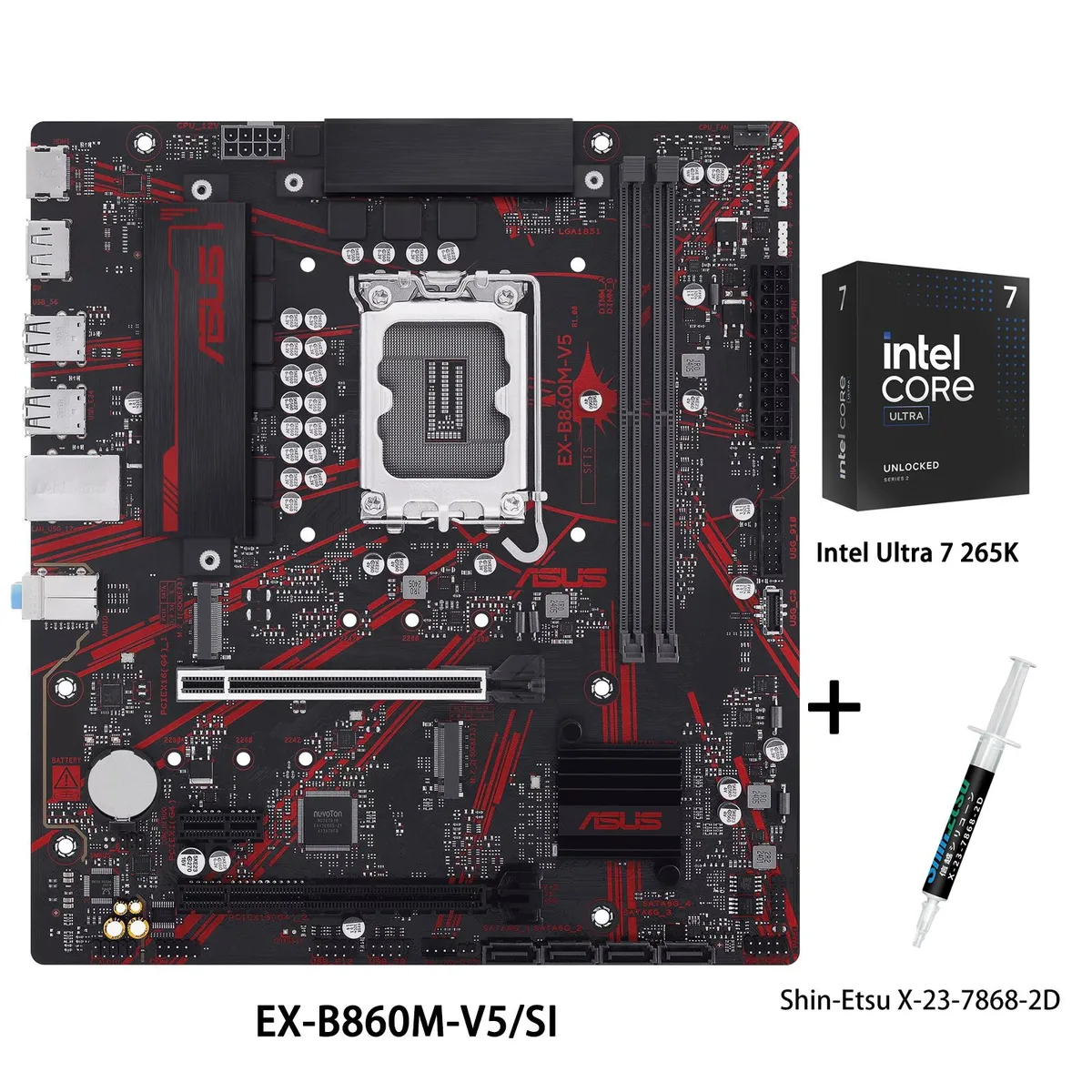 ASUS ASUS EX-B860M-V5/SI Intel motherboard & Ultra 7 265K CPU combo — product photo