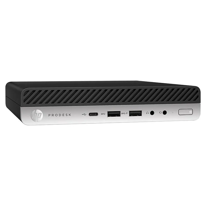 Small black desktop mini tower, compact square shape, matte finish