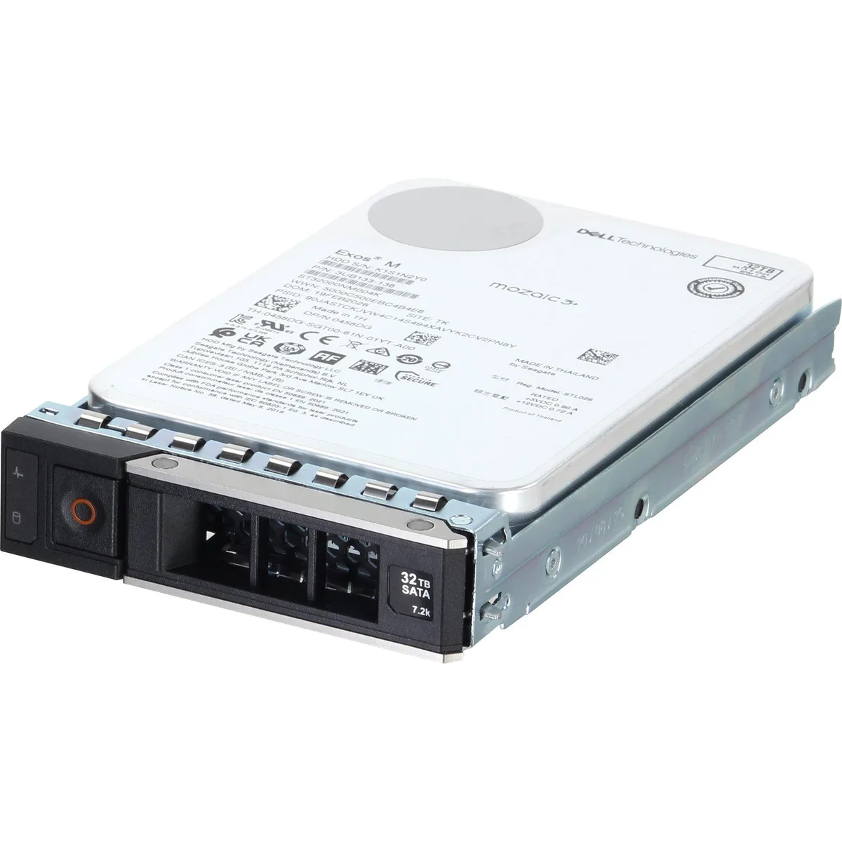 Standard 3.5 inch SATA hard drive with silver metal casing and green circuit board