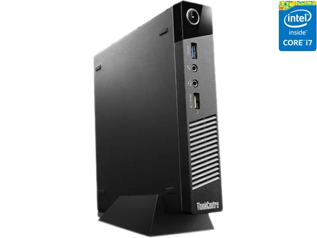 Compact black Tiny desktop with front ports and vented sides