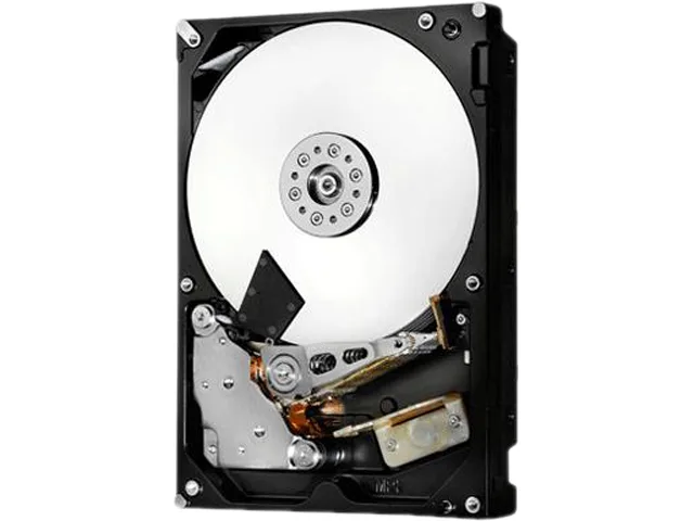 Silver 3.5 inch bare hard drive with exposed circuit board