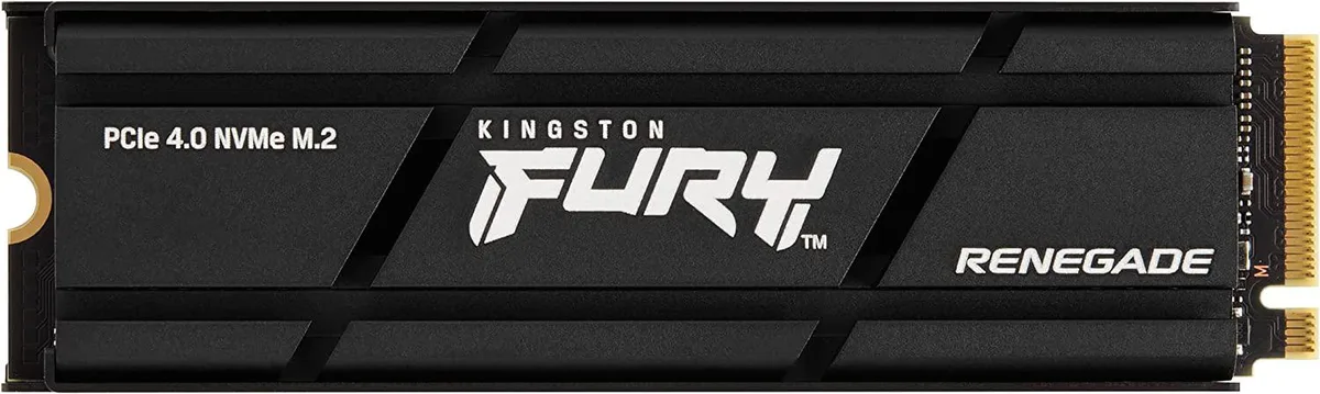 Rectangular green M.2 2280 SSD with black aluminium heatsink, 4TB capacity