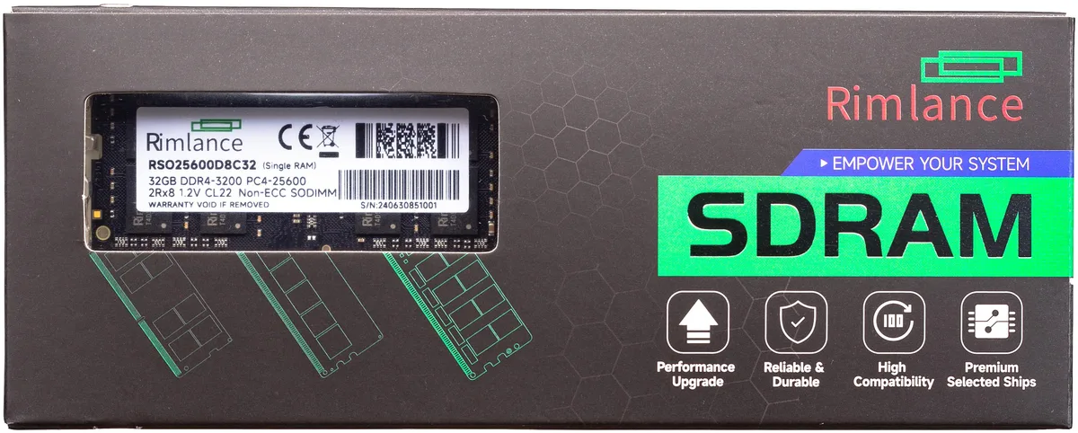 RIMLANCE RIMLANCE 32GB 1.2V DDR4 3200MHz PC4-25600 SODIMM 2RX8 laptop RAM — 商品照片
