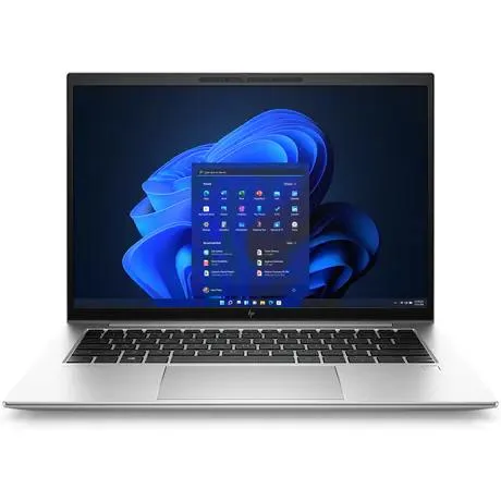 Silver 14 inch business laptop closed on plain background