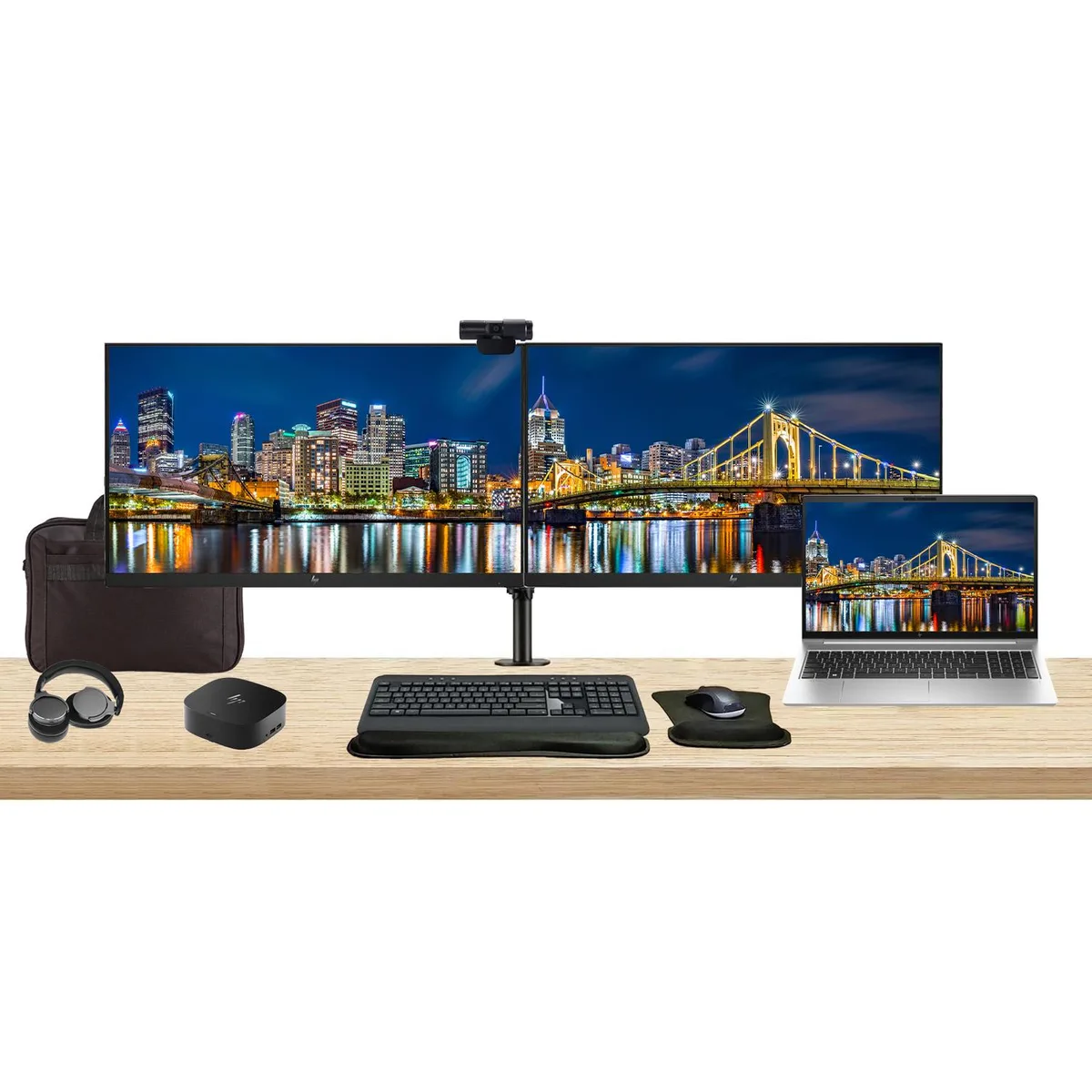 HP HP ProBook 450 G10 15.6 i5 8GB 256GB Bundle 2x27 Monitor Dock Keyboard Mouse Webcam Headphones Bag Stand — photo du produit