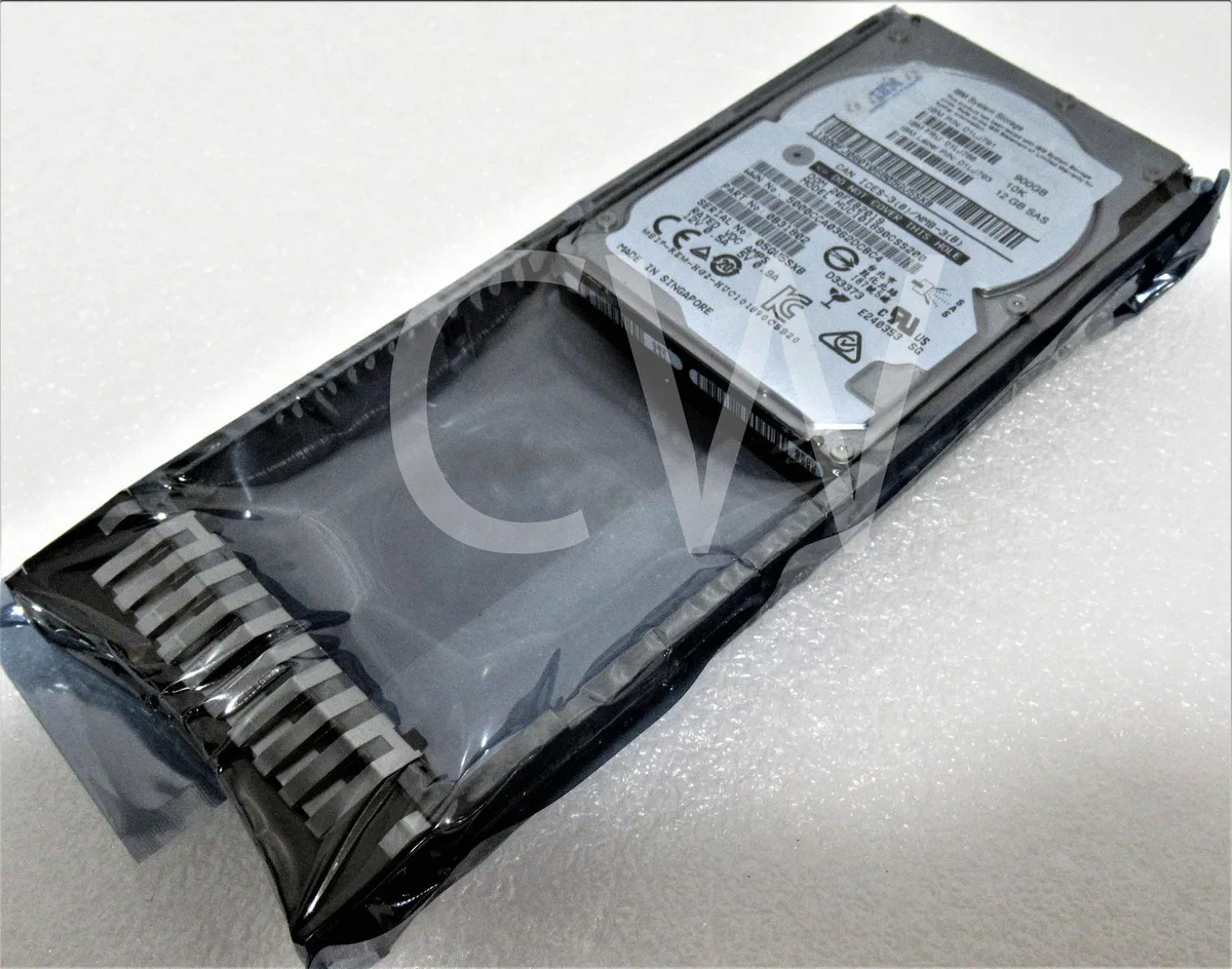 A silver 2.5 inch SAS hard drive mounted in a black IBM system caddy tray