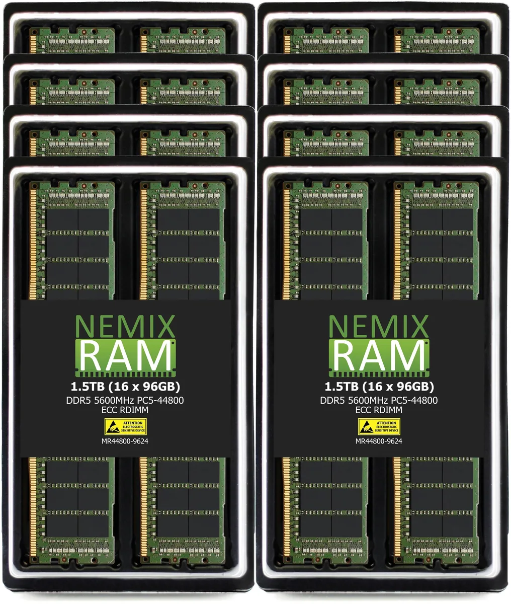 NEMIX RAM NEMIX RAM 1.5TB (16x96GB) DDR5 5600 PC5-44800 CL46 1.1V 2Rx4 ECC RDIMM Server Memory Kit — product photo