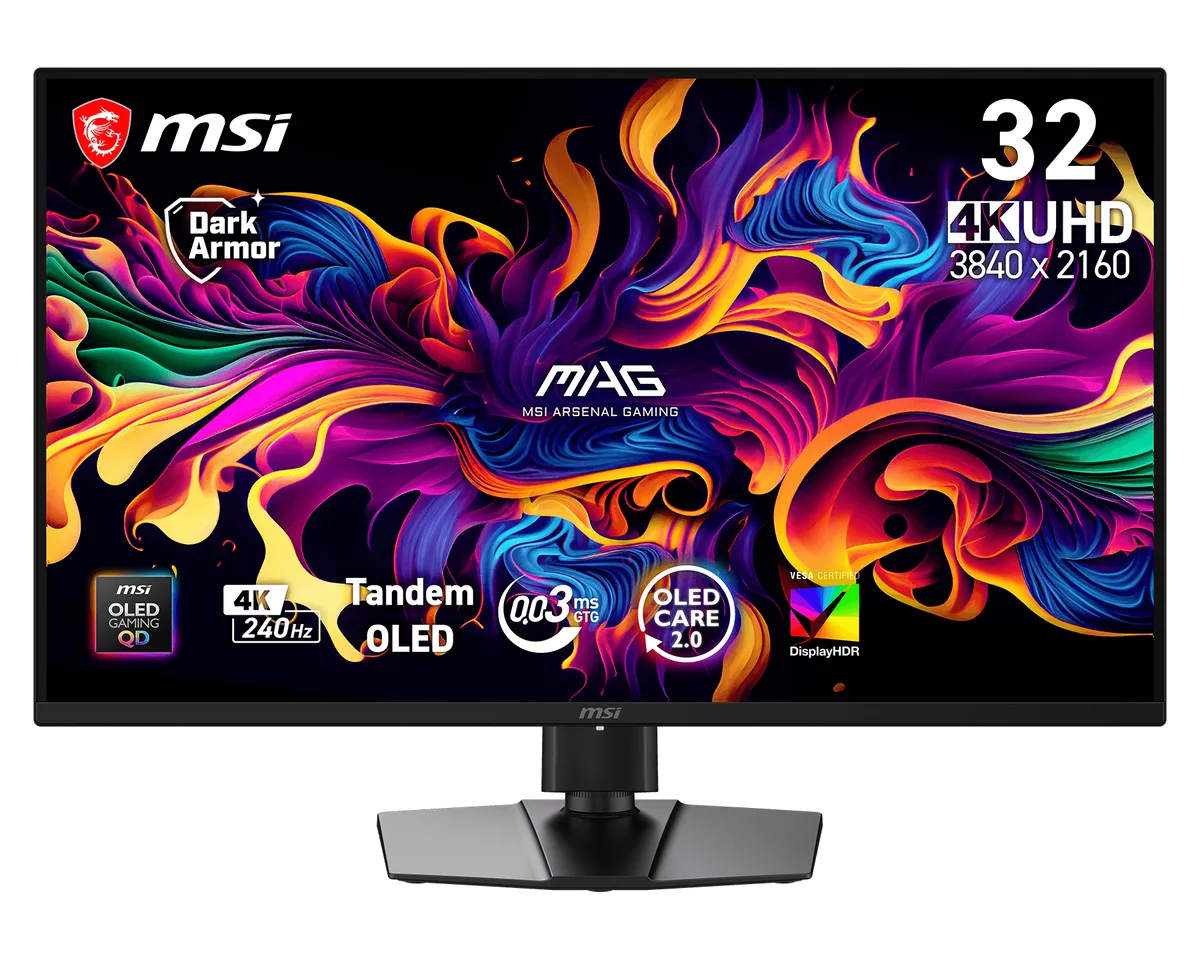 32 inch 4K QD OLED gaming monitor with matte anti glare screen and adjustable stand