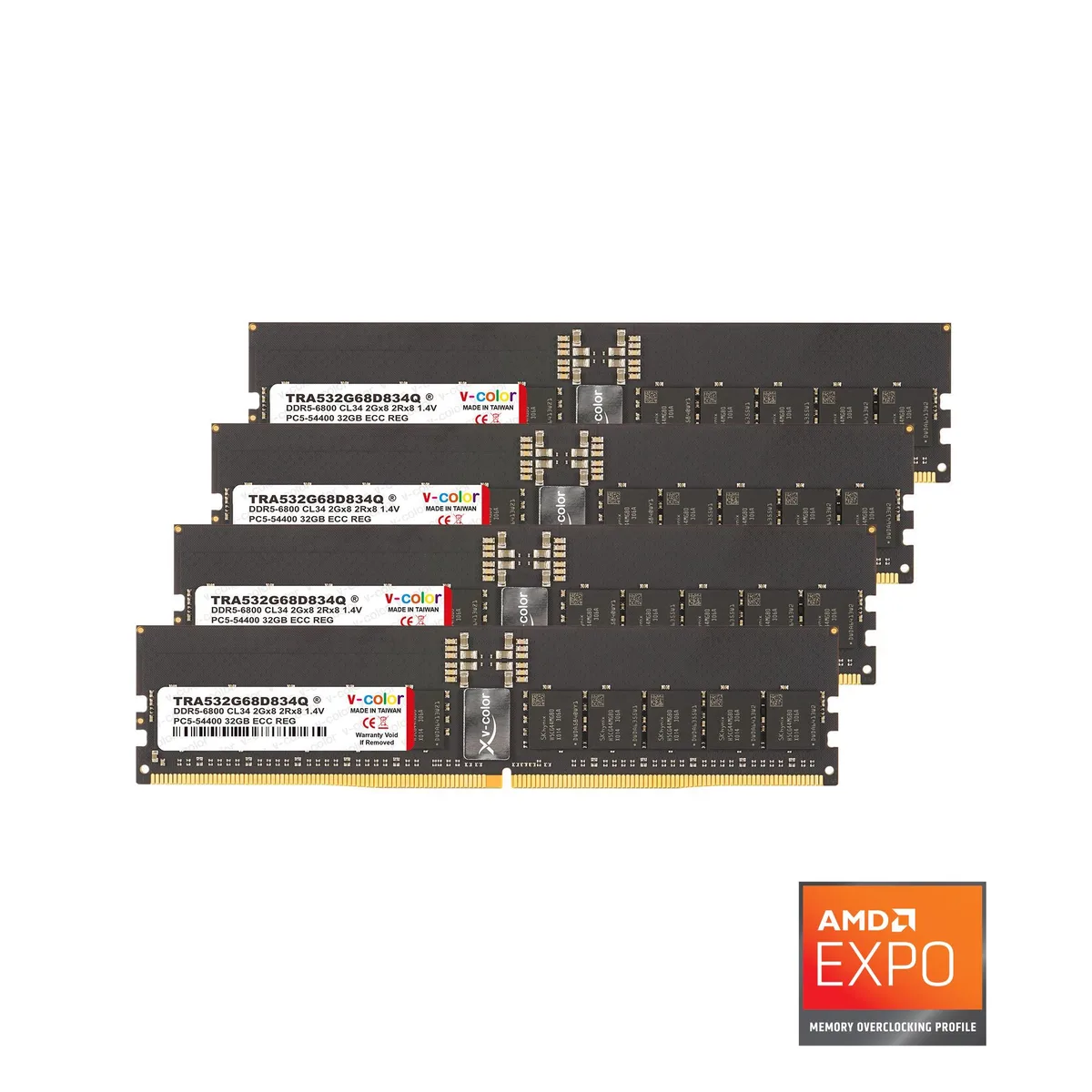 V-color V-color OC R-DIMM DDR5 128GB (4x32GB) 6800MHz CL34 2Rx8 1.4V ECC Registered TRX50 Workstation AMD EXPO — photo du produit