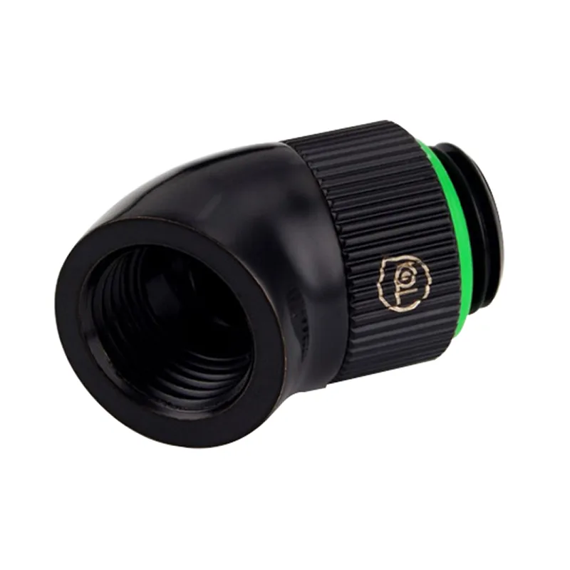 Two matte black 45-degree rotary extender fittings with G1/4 threads
