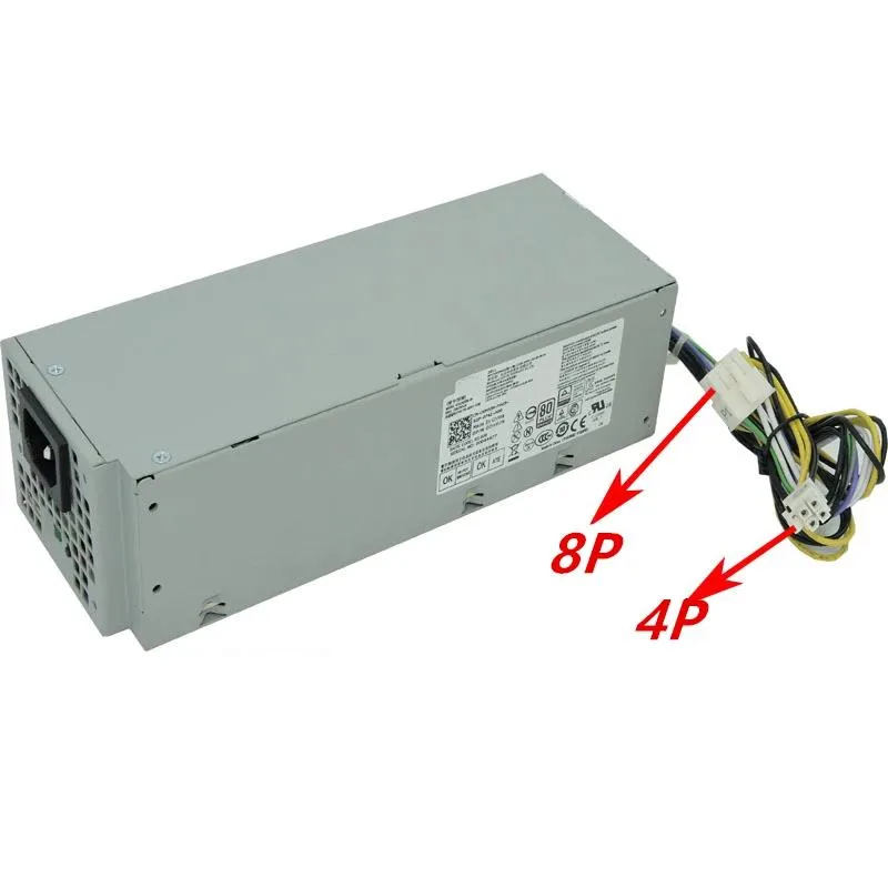 Rectangular ATX power supply unit in matte black finish with visible cooling fan and cable connectors