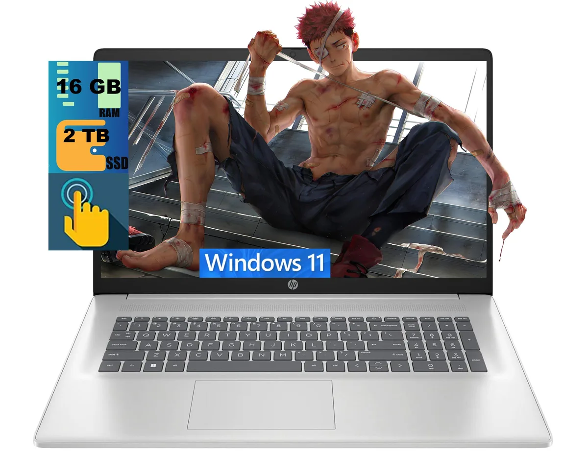 HP HP 17 laptop Intel Core Ultra 7 255U 12-core 16GB DDR5 2TB SSD 17.3" HD+ touchscreen Silver — product photo