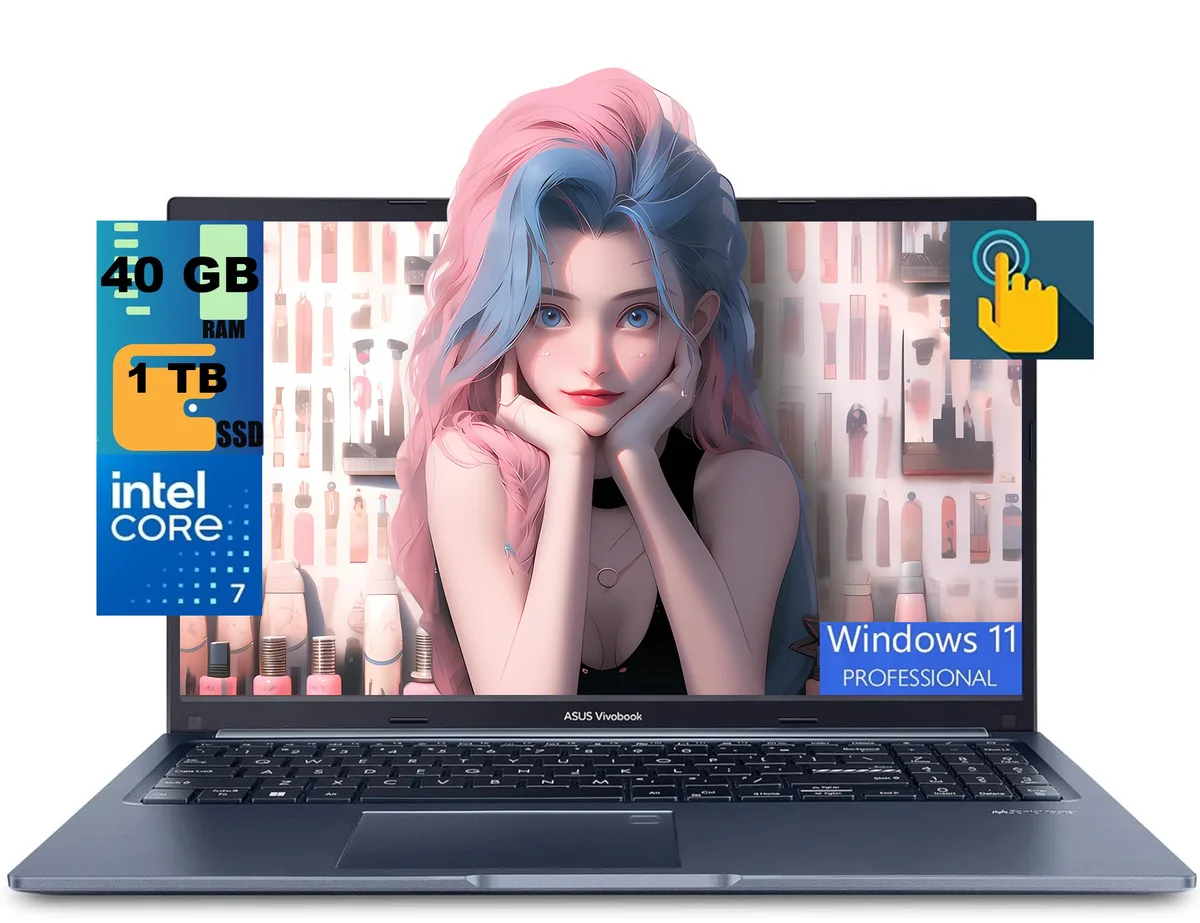 ASUS ASUS Vivobook 15 laptop, 15.6" FHD touchscreen, Intel Core 7 150U 10-core, 40GB DDR4, 1TB SSD, Blue — product photo