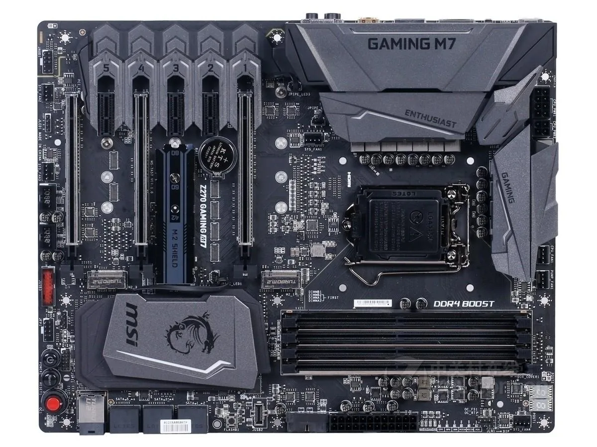 MSI Z270 GAMING M7 ATX motherboard black finish with silver heatsinks and RGB lighting