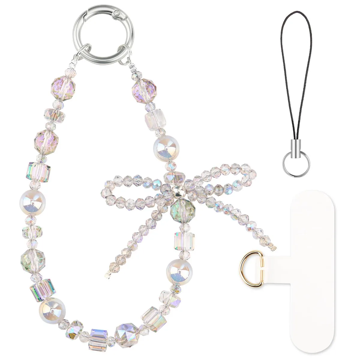 HONZUEN Crystal Bow Phone Charm Bracelet 4.72 in — product photo