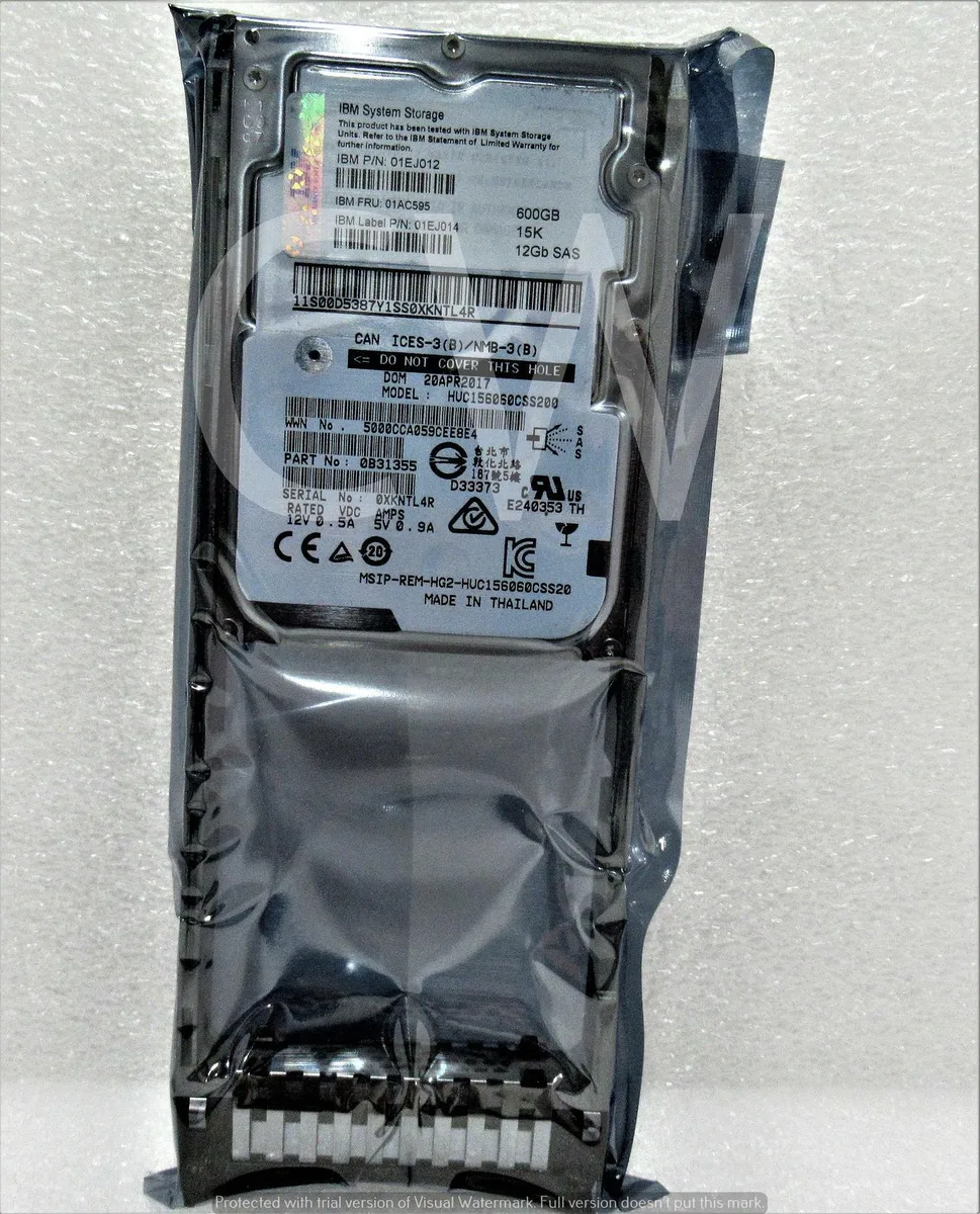 Silver 2.5 inch SAS hard drive mounted in black IBM system storage caddy tray