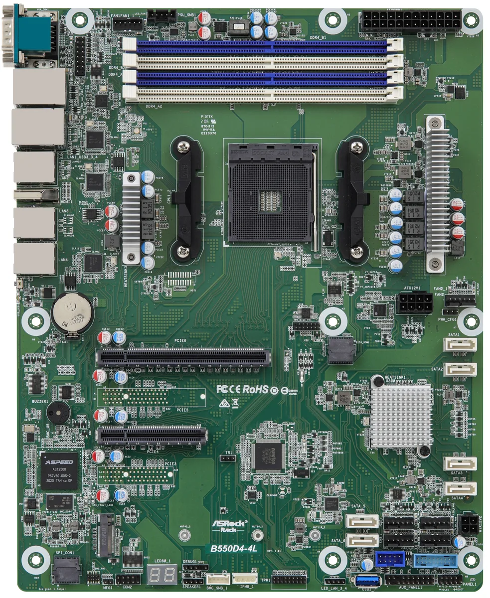 ASRock Rack ASRock Rack B550D4-4L server motherboard AM4 DDR4 3200 4×288-pin ATX 12.0×9.6″ — foto del prodotto