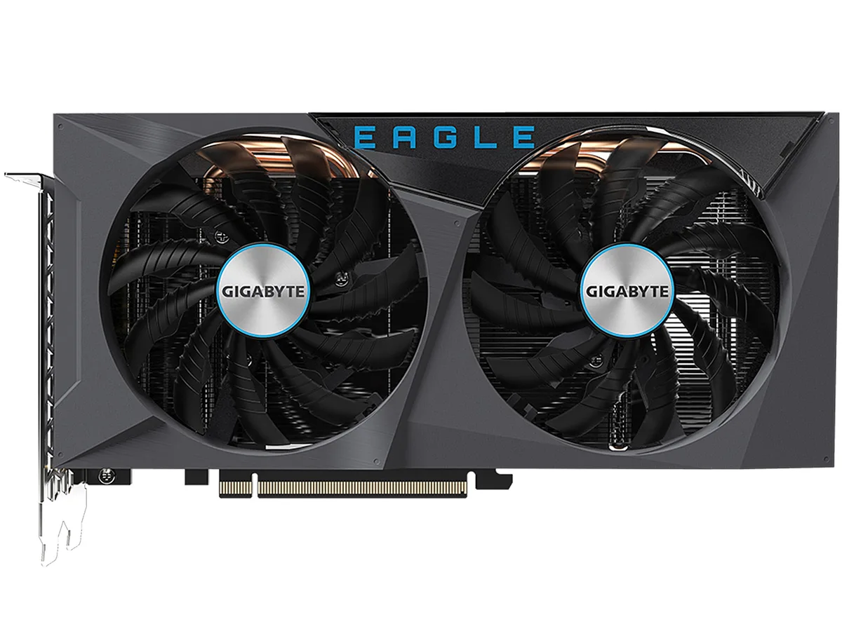 GIGABYTE Eagle OC RTX 3060 graphics card with dual 100mm fans and silver backplate