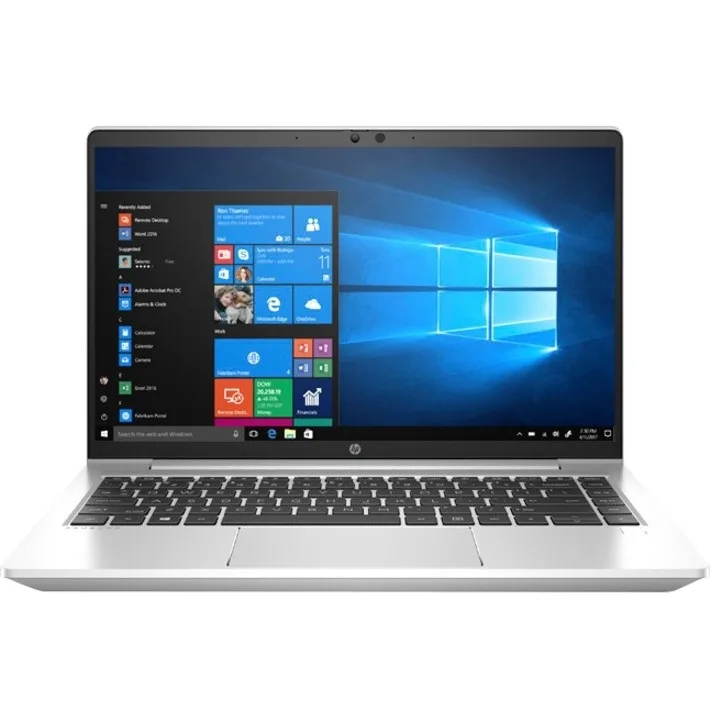 Silver aluminium 14 inch business laptop, thin profile, full keyboard, matte display
