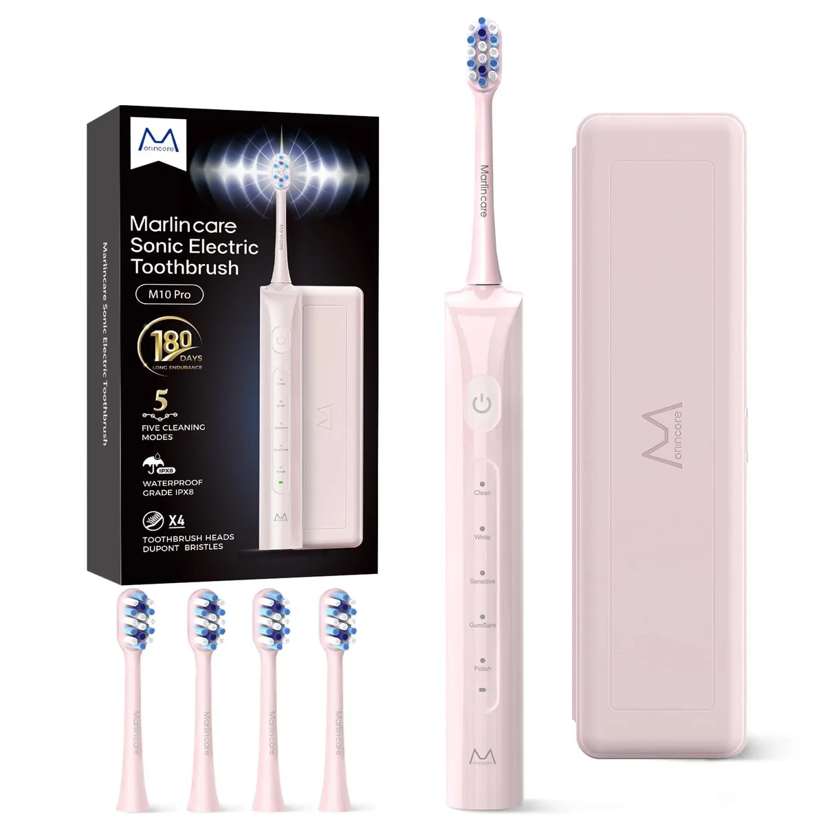  Marlincare M10PRO PINK Oral Care 55000VPM 180-Day Battery 5 Modes Travel Case — product photo