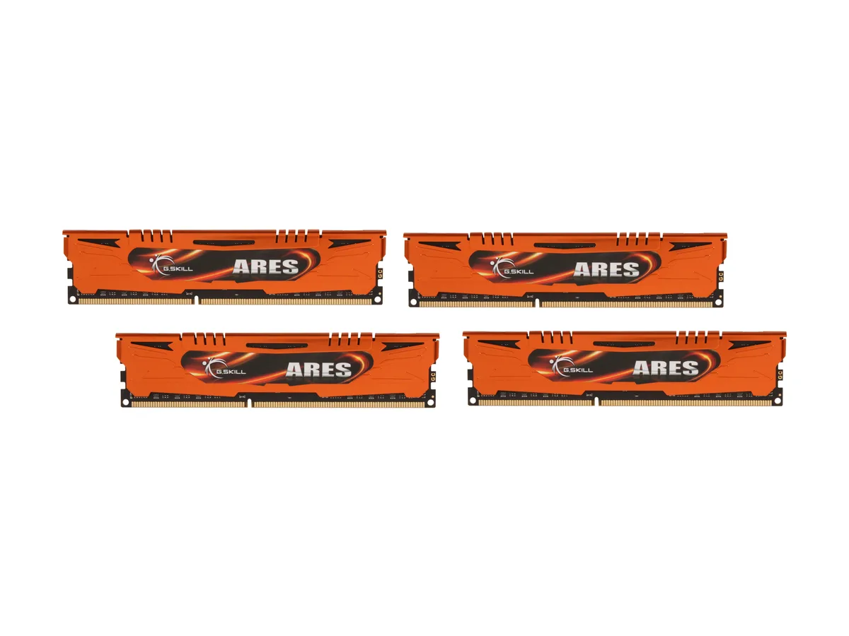 Four low-profile DDR3 sticks with dark grey heat spreaders