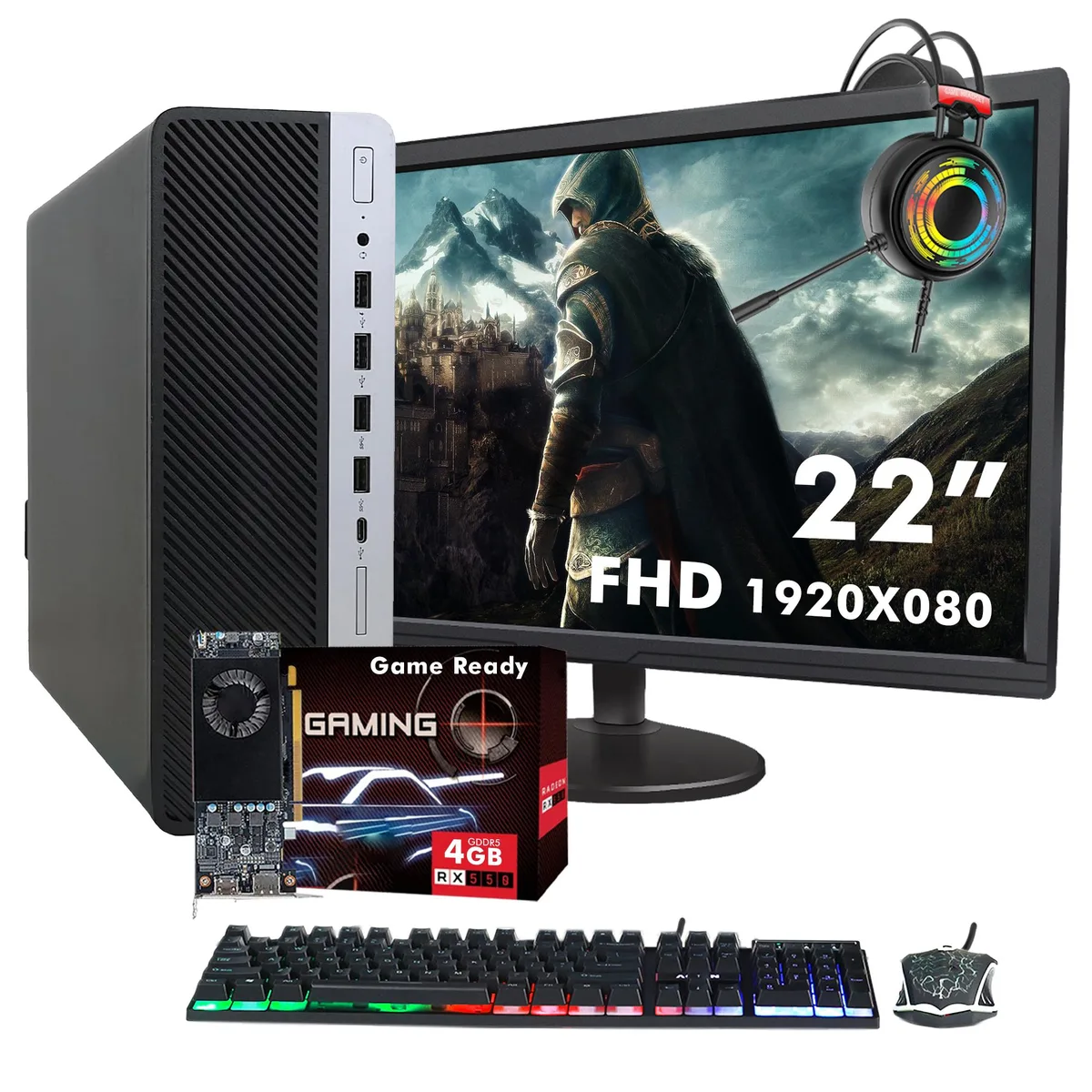 HP HP ProDesk 600 G3 SFF desktop PC i5-6500 32GB 512GB RX 550 22" monitor — photo du produit