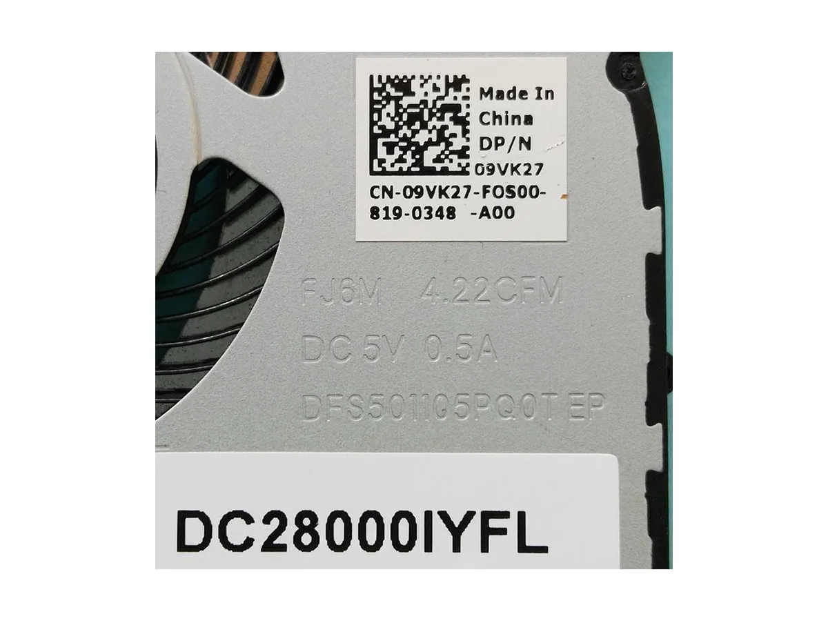 New CPU cooling fan for Dell Latitude 5580 laptop, black plastic housing with wire connector