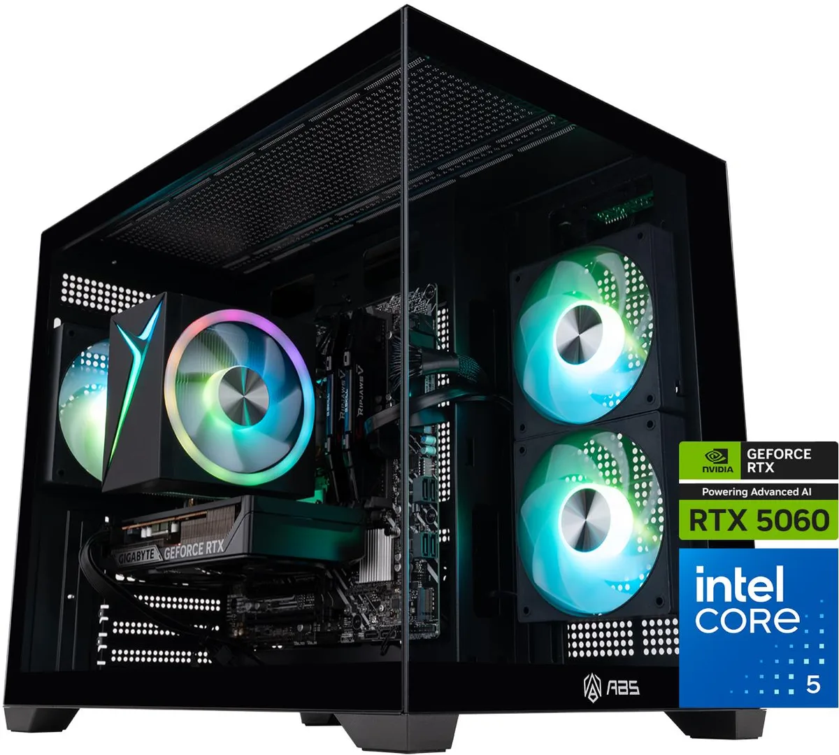 Refurbished ABS Flux II Aqua mid-tower desktop, black finish with front mesh panel
