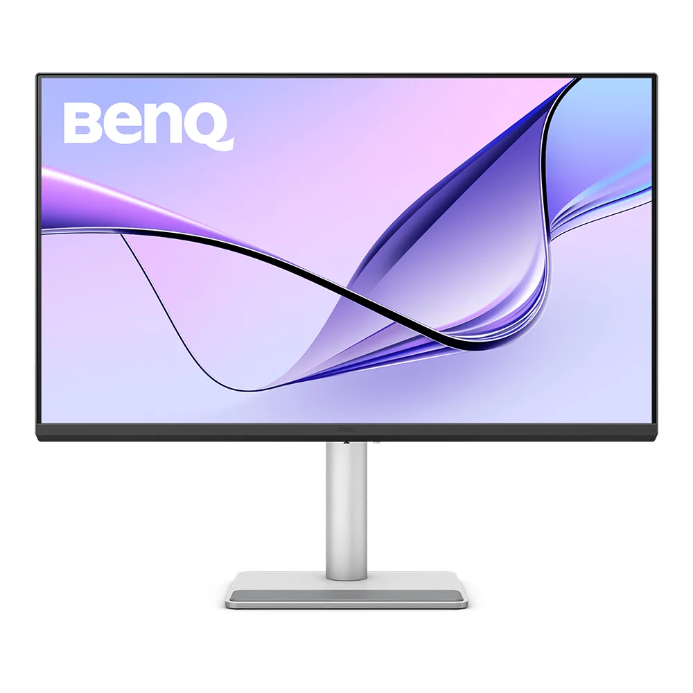 Silver 31.5 inch flat 4K Nano IPS monitor on adjustable stand
