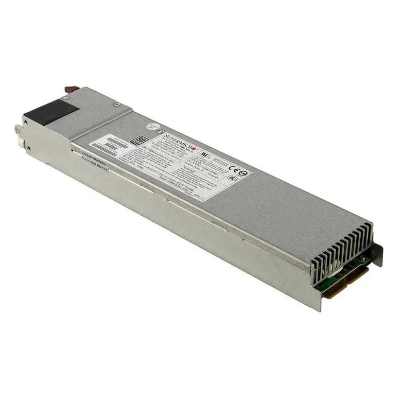 Silver 1U redundant power supply module with handle and ventilation grille