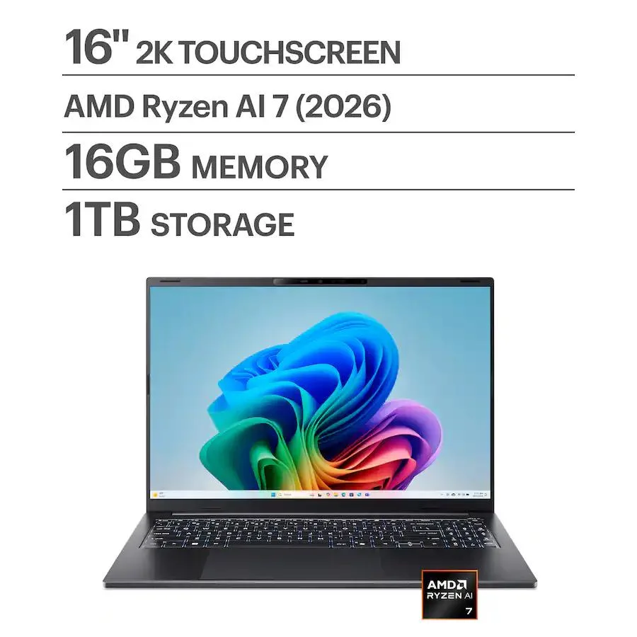 Acer Swift Go 16 laptop in Obsidian Black with 16 inch touchscreen display
