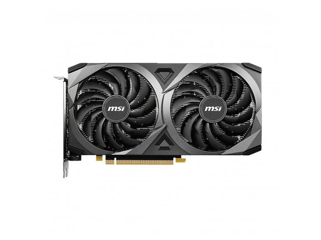 Dual-fan graphics card in black and silver finish