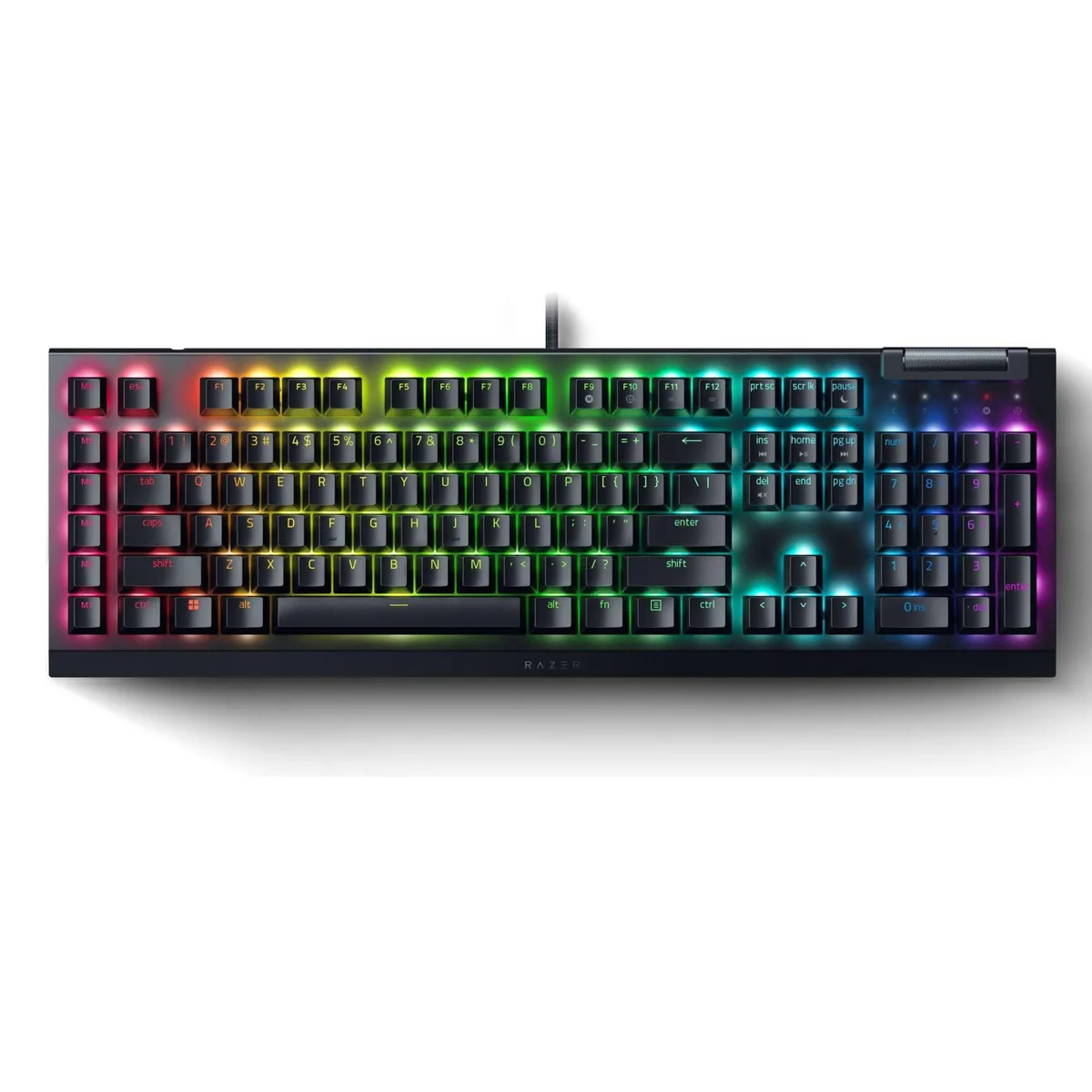 Black mechanical gaming keyboard with RGB backlighting and yellow linear switches
