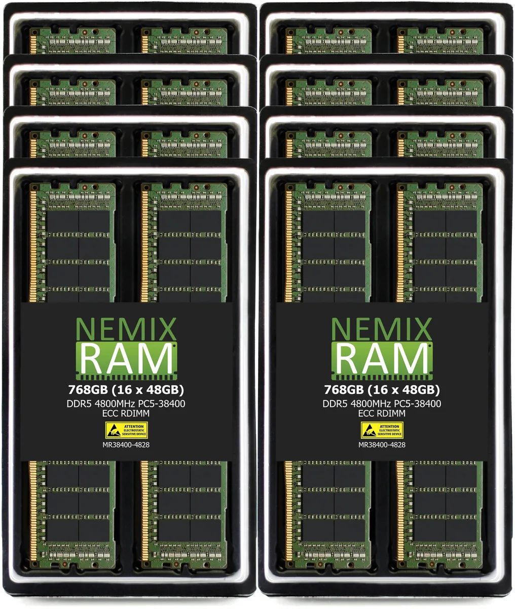 NEMIX RAM NEMIX RAM 768GB 16x48GB DDR5 4800 CL40 1.1V ECC RDIMM 2Rx8 288-pin Supermicro H14DST-F — photo du produit