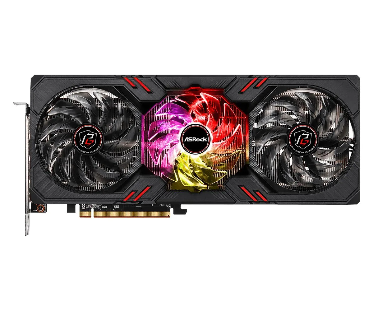 ASRock Radeon RX 6600 XT Phantom Gaming D graphics card with triple axial fans and metal backplate