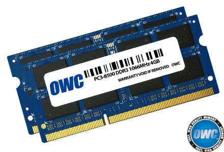 OWC OWC 8GB (2x4GB) DDR3 1066MHz CL7 SODIMM Kit OWC8566DDR3S8GP — fotografija proizvoda