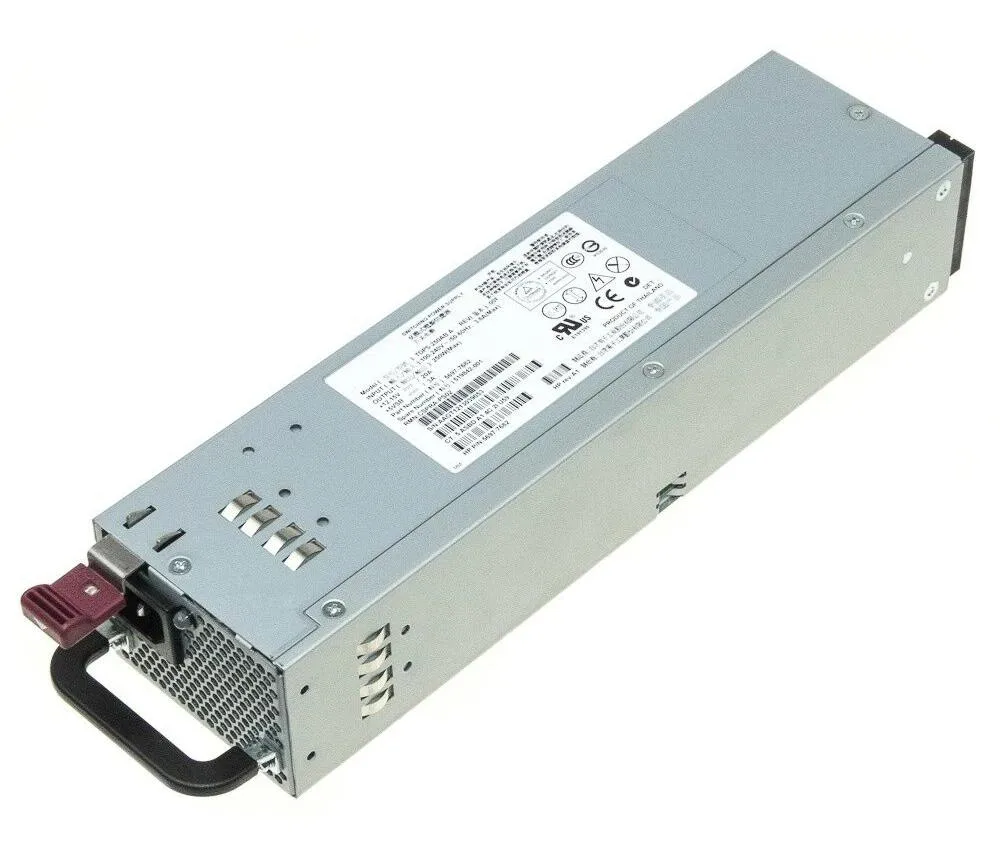 Rectangular silver ATX power supply unit with ventilation grilles and rear power socket
