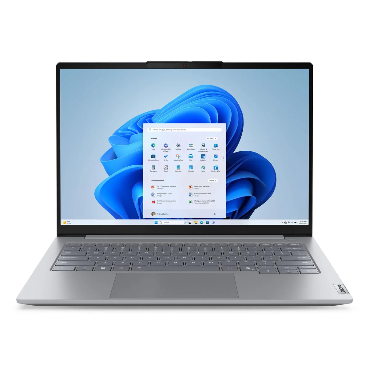 Gray 14-inch laptop, slim clamshell form factor, matte finish