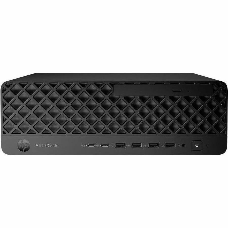 Small black desktop tower with front USB ports and rear video connections