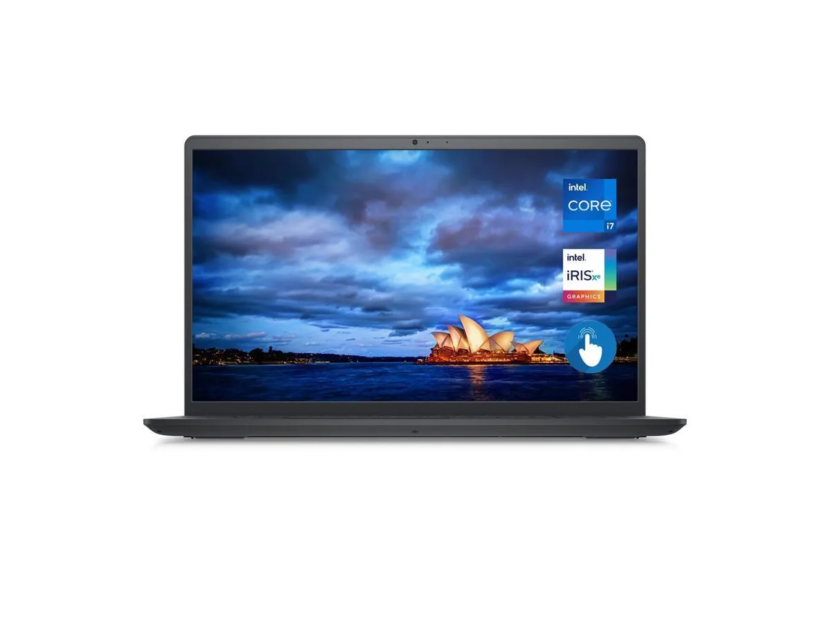 Black 15.6 inch touchscreen laptop with matte finish