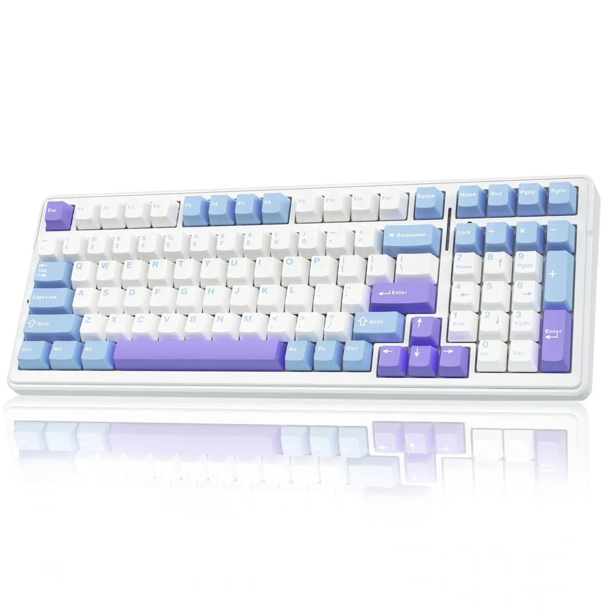 AULA F99 wireless mechanical keyboard in blue, purple and white with RGB backlighting