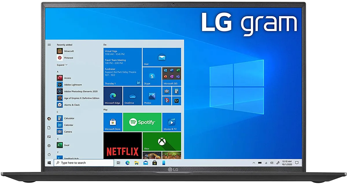 Slim black 16 inch laptop with thin bezels, closed lid showing LG branding